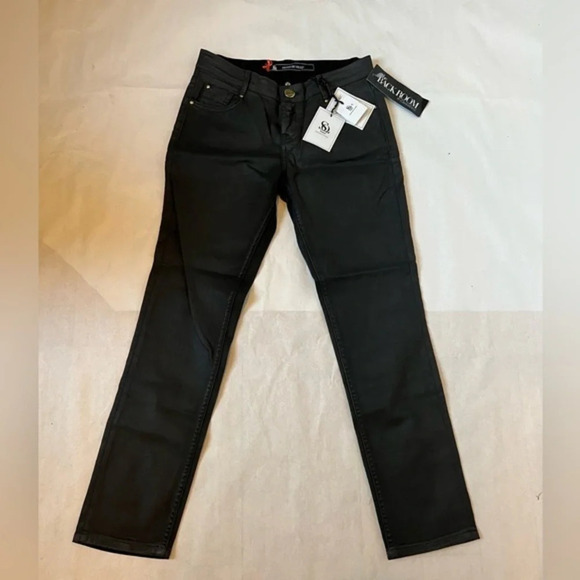 Sinequanone Women's Jeans Waxed  Black Straight Stretch Denim Size 8 NWT - Picture 1 of 8